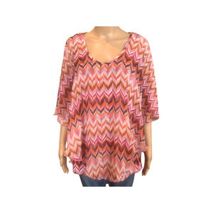 Liz McCoy Boho V-Neck Flowy Multicolor Tunic Top Size L